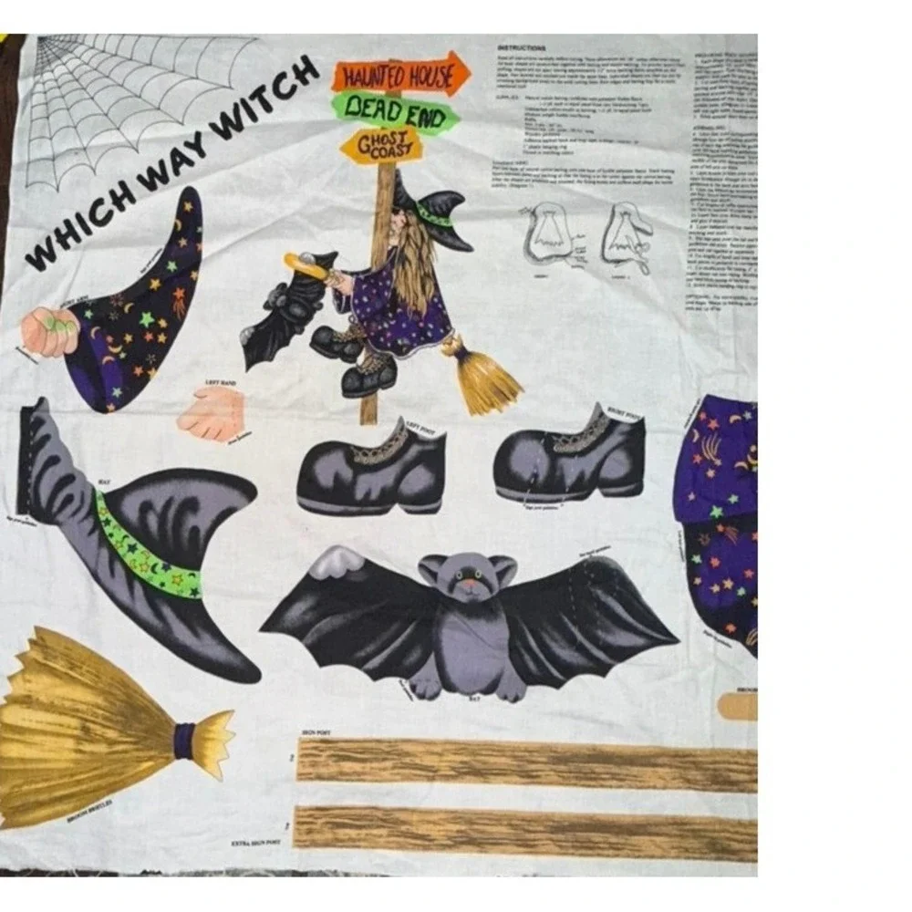 Vintage Witch Halloween Cut Sew Fabric Panel Which Way Springs Industries